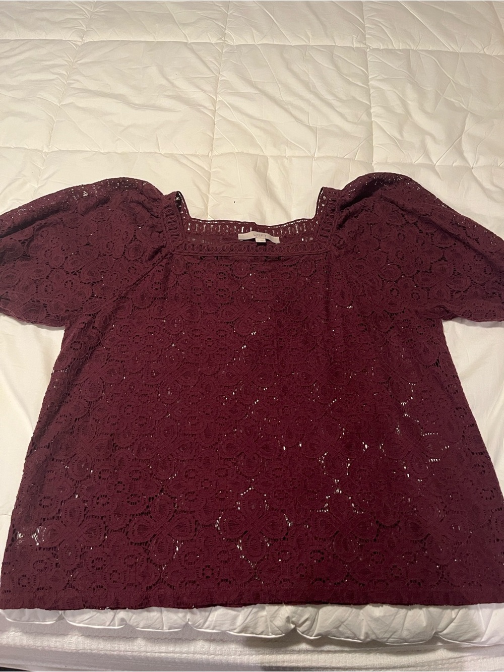 LOFT Burgundy Lace Square Neck Top